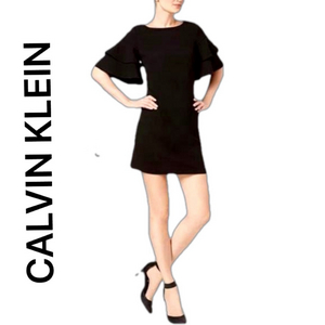NWOT Calvin Klein Women’s Ruffle Sleeve Mini/Midi Black Dress
